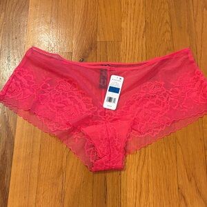 Nature Sheer Lace Boyshort Panty - Coral Pink XL New